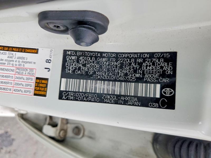 2015 Toyota Prius მანქანა იყიდება აუქციონზე, vin: JTDKN3DU2F0467325, აუქციონის ნომერი: 76031475