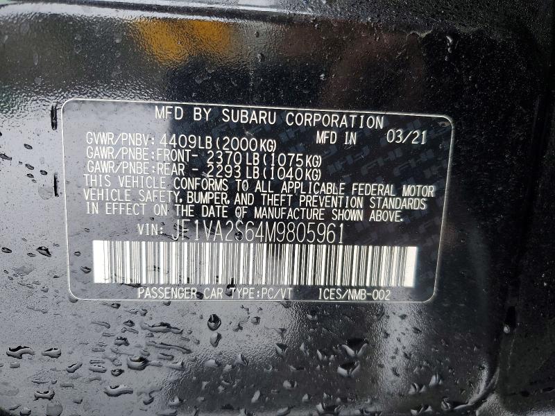 Aukcja sprzedaży 2021 Subaru Wrx, vin: JF1VA2S64M9805961, numer aukcji: 78133605