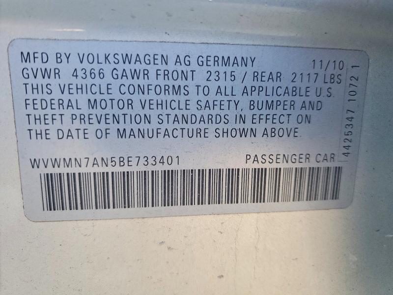 76435945 :رقم المزاد ، WVWMN7AN5BE733401 vin ، 2011 Volkswagen Cc مزاد بيع