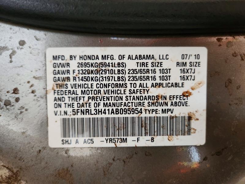 79114515 :رقم المزاد ، 5FNRL3H41AB095954 vin ، 2010 Honda Odyssey مزاد بيع