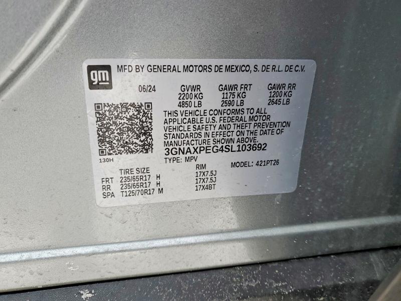 Aukcja sprzedaży 2025 Chevrolet Equinox, vin: 3GNAXPEG4SL103692, numer aukcji: 75821615