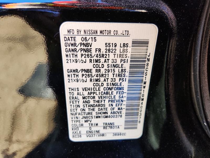Aukcja sprzedaży 2016 Infiniti Qx70, vin: JN8CS1MW1GM400376, numer aukcji: 76887865