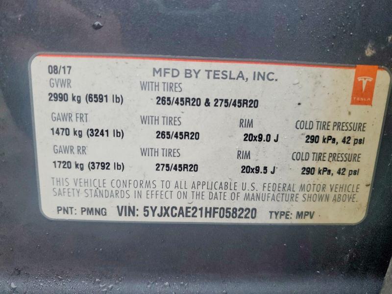 Aukcja sprzedaży 2017 Tesla Model X, vin: 5YJXCAE21HF058220, numer aukcji: 77139735