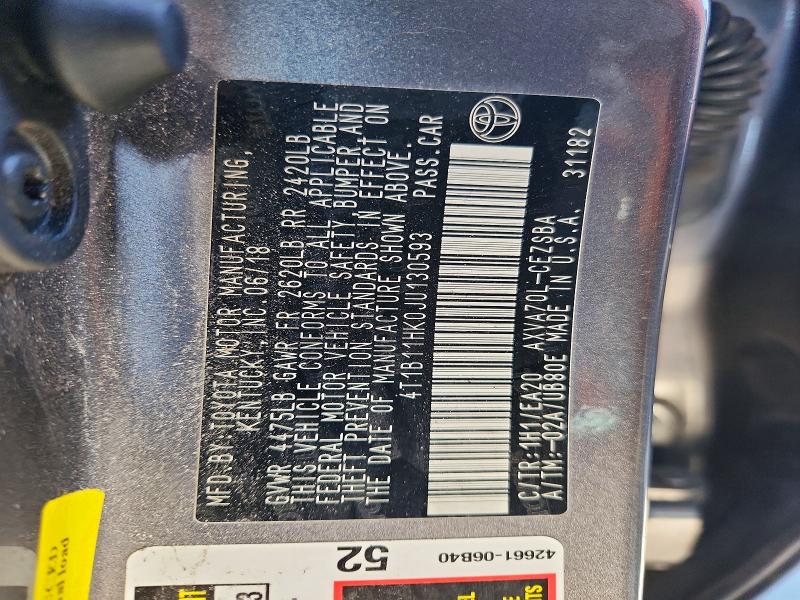 Aukcja sprzedaży 2018 Toyota Camry, vin: 4T1B11HK0JU130593, numer aukcji: 75700095