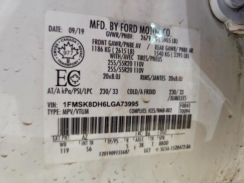 79052615 :رقم المزاد ، 1FMSK8DH6LGA73995 vin ، 2020 Ford Explorer مزاد بيع