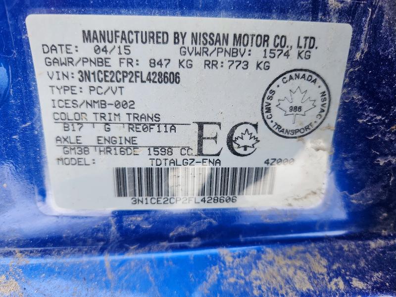 77606015 :رقم المزاد ، 3N1CE2CP2FL428606 vin ، 2015 Nissan Versa Note مزاد بيع