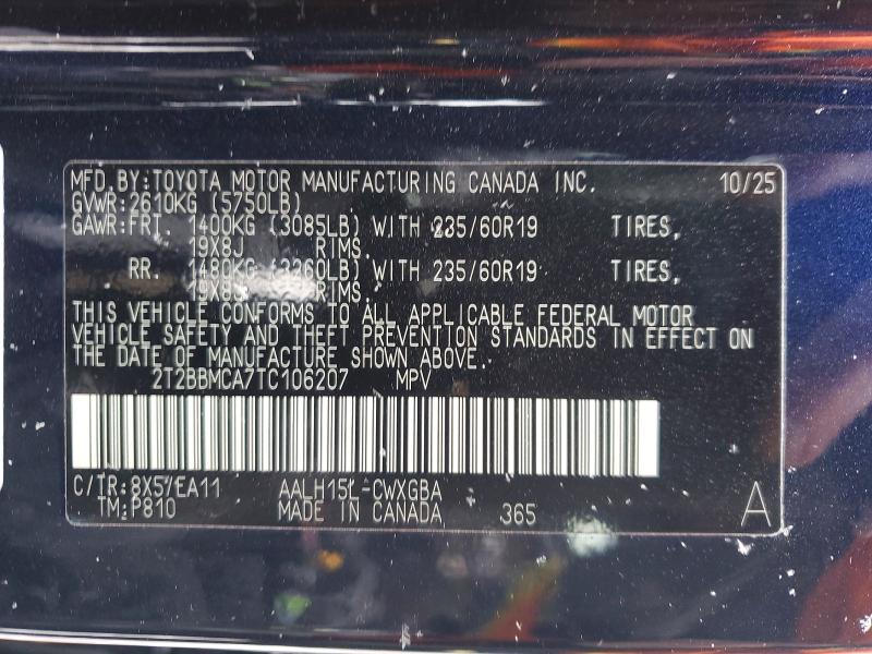 78096295 :رقم المزاد ، 2T2BBMCA7TC106207 vin ، 2026 Lexus Rx مزاد بيع