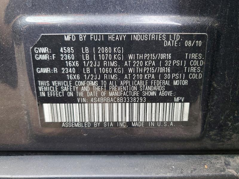 Продажа на аукционе авто 2011 Subaru Outback, vin: 4S4BRBAC8B3338293, номер лота: 77482235