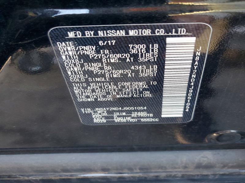 2018 Nissan Armada Sv მანქანა იყიდება აუქციონზე, vin: JN8AY2ND4J9051054, აუქციონის ნომერი: 75872805