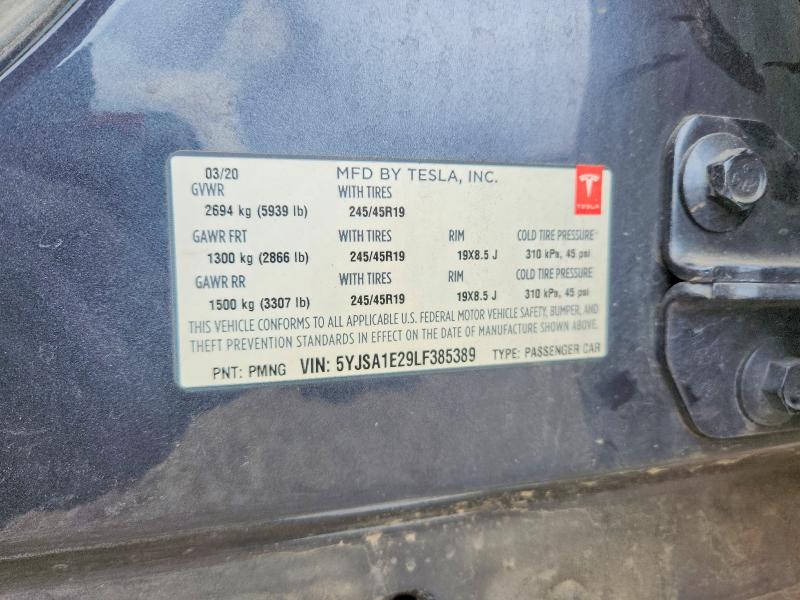 Продажа на аукционе авто 2020 Tesla Model S, vin: 5YJSA1E29LF385389, номер лота: 77201825