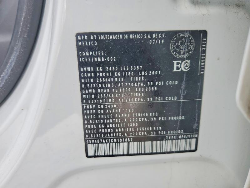 77387405 :رقم المزاد ، 3VV4B7AX2KM191857 vin ، 2019 Volkswagen Tiguan Sel مزاد بيع
