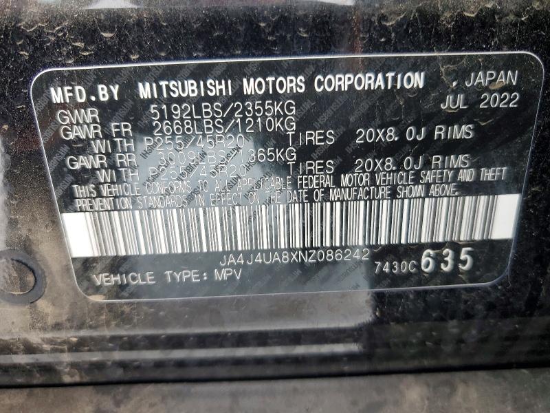 Aukcja sprzedaży 2022 Mitsubishi Outlander, vin: JA4J4UA8XNZ086242, numer aukcji: 75798455