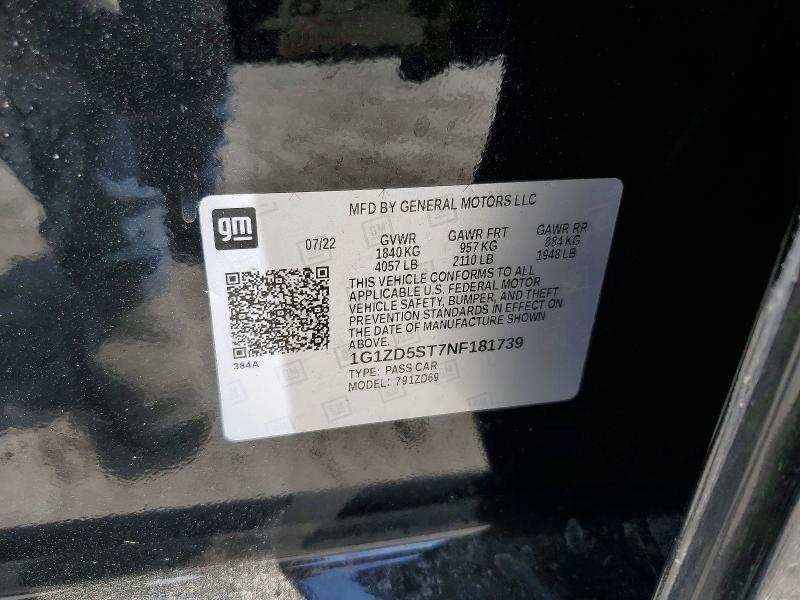 Aukcja sprzedaży 2022 Chevrolet Malibu, vin: 1G1ZD5ST7NF181739, numer aukcji: 78992035