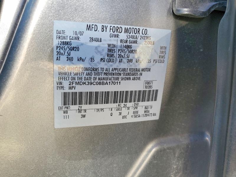 79070335 :رقم المزاد ، 2FMDK39C08BA17011 vin ، 2008 Ford Edge مزاد بيع