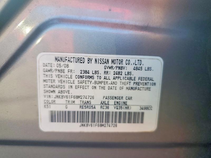 Продажа на аукционе авто 2008 Infiniti G35, vin: JNKBV61F68M274726, номер лота: 77426355