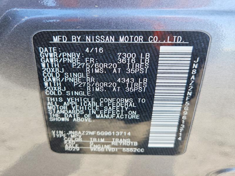 Aukcja sprzedaży 2016 Infiniti Qx80, vin: JN8AZ2NF5G9613714, numer aukcji: 78452245