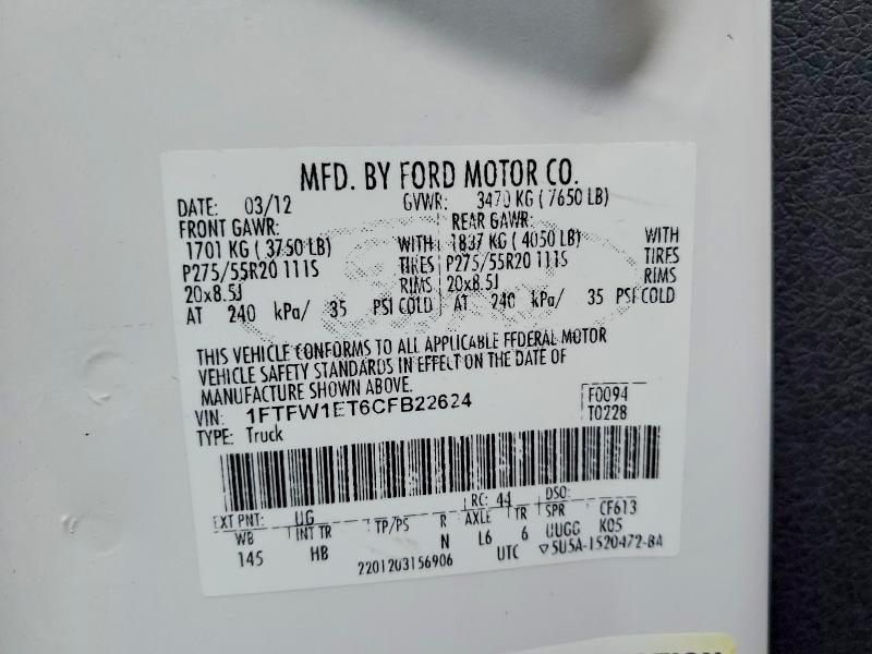 Aukcja sprzedaży 2012 Ford F150, vin: 1FTFW1ET6CFB22624, numer aukcji: 76727605