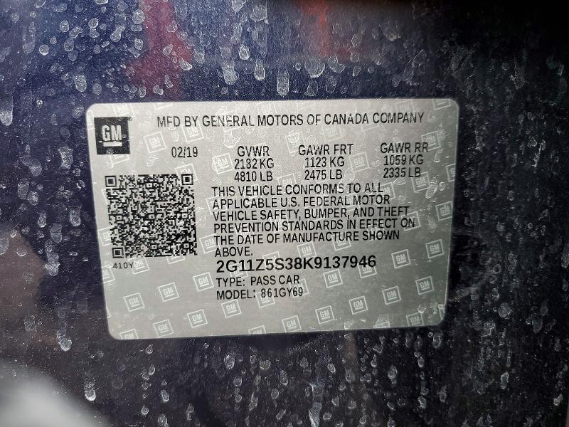 76219815 :رقم المزاد ، 2G11Z5S38K9137946 vin ، 2019 Chevrolet Impala مزاد بيع