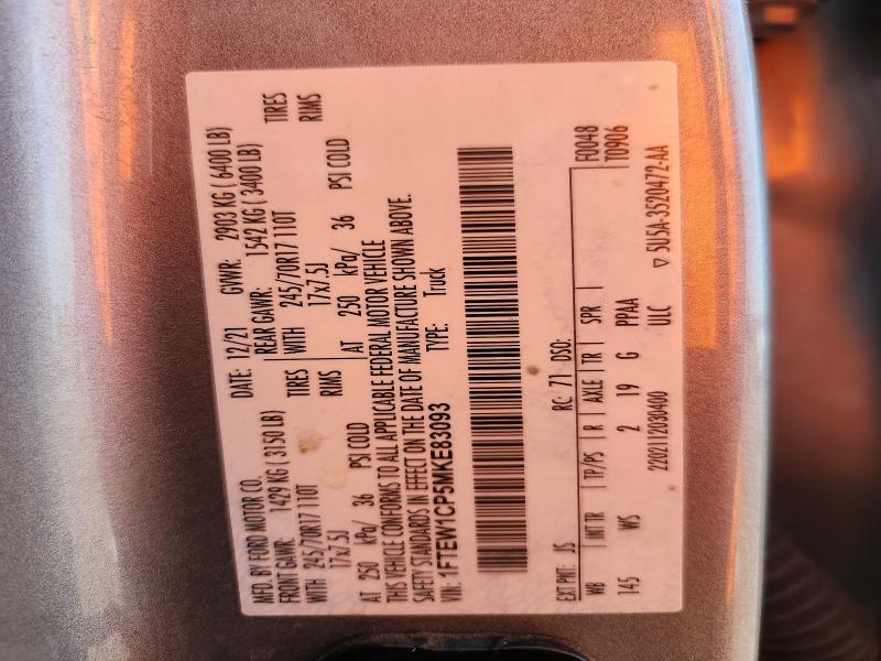 2021 Ford F150 მანქანა იყიდება აუქციონზე, vin: 1FTEW1CP5MKE83093, აუქციონის ნომერი: 74683075