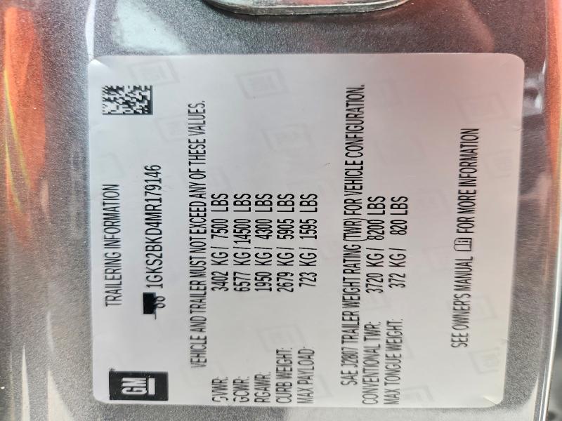 76568225 :رقم المزاد ، 1GKS2BKD4MR179146 vin ، 2021 Gmc Yukon مزاد بيع