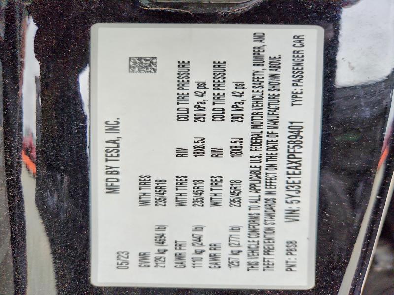 Продаж на аукціоні авто 2023 Tesla Model 3, vin: 5YJ3E1EAXPF589401, номер лоту: 76232385