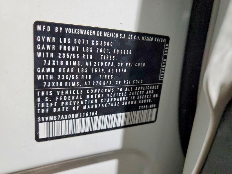 Aukcja sprzedaży 2024 Volkswagen Tiguan, vin: 3VVMB7AX0RM116164, numer aukcji: 75758605