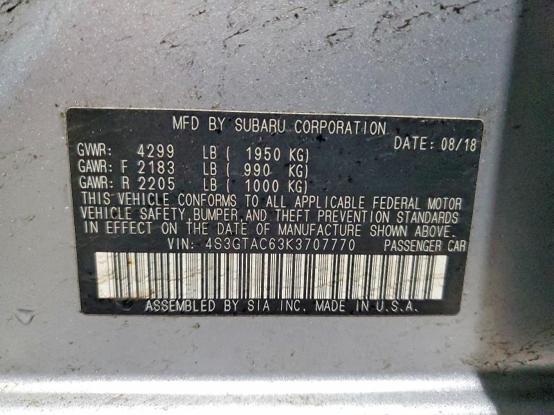 Продажа на аукционе авто 2019 Subaru Impreza, vin: 4S3GTAC63K3707770, номер лота: 75241105