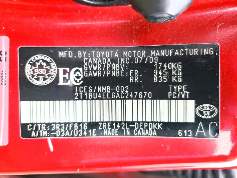 2010 Toyota Corolla მანქანა იყიდება აუქციონზე, vin: 2T1BU4EE6AC247670, აუქციონის ნომერი: 78061375
