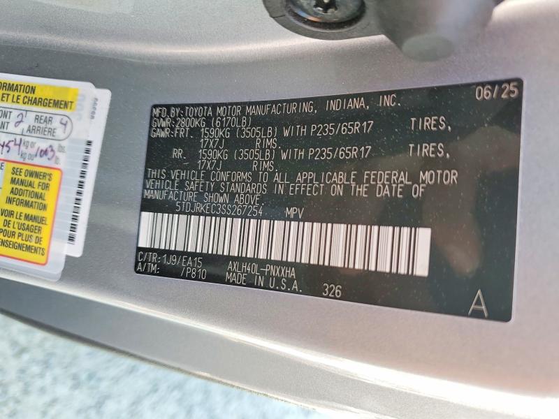 Aukcja sprzedaży 2025 Toyota Sienna, vin: 5TDJRKEC3SS267254, numer aukcji: 78506565
