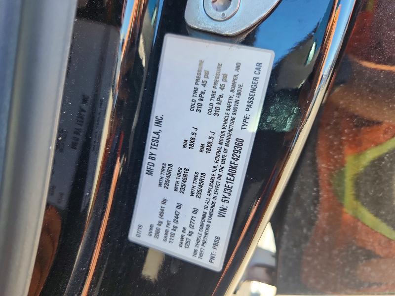 Продажа на аукционе авто 2019 Tesla Model 3, vin: 5YJ3E1EA0KF429360, номер лота: 76020975