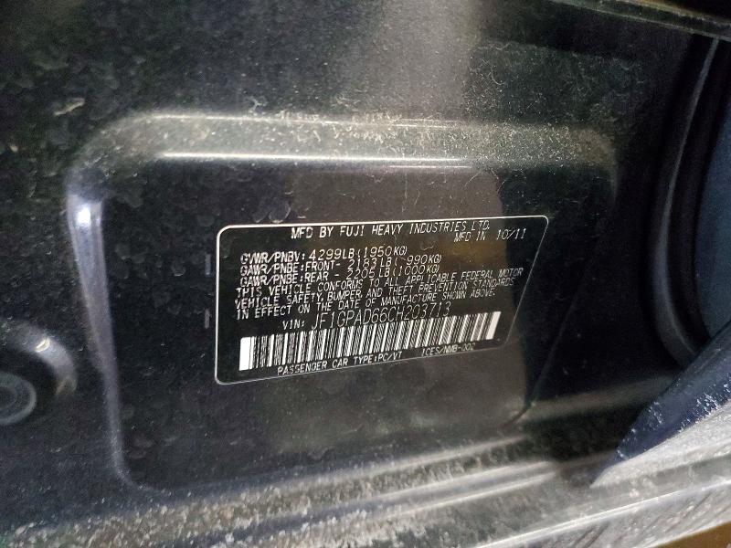 Aukcja sprzedaży 2012 Subaru Impreza, vin: JF1GPAD66CH203713, numer aukcji: 75142935