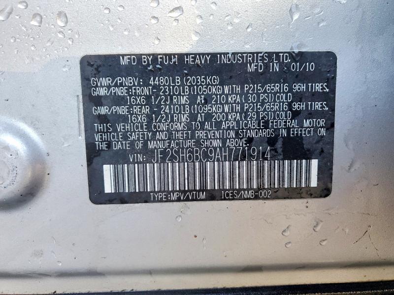 Продаж на аукціоні авто 2010 Subaru Forester, vin: JF2SH6BC9AH771914, номер лоту: 76450485