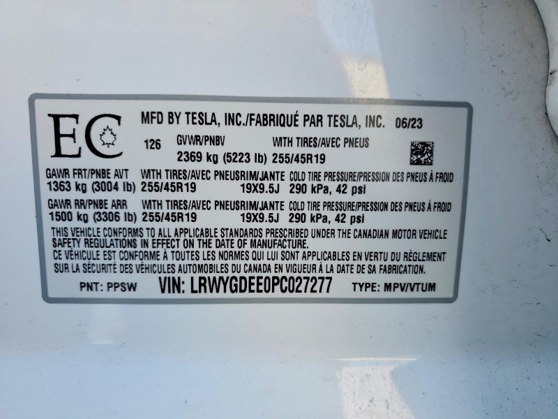 74549135 :رقم المزاد ، LRWYGDEE0PC027277 vin ، 2023 Tesla Model Y مزاد بيع