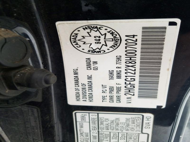75652235 :رقم المزاد ، 2HGFG122X8H007024 vin ، 2008 Honda Civic مزاد بيع