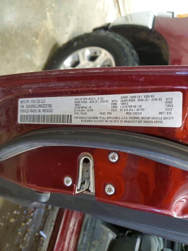 72896225 :رقم المزاد ، 3C6UR5CL3NG222150 vin ، 2022 Ram 2500 مزاد بيع