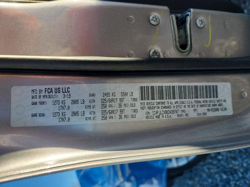 2019 Jeep Cherokee მანქანა იყიდება აუქციონზე, vin: 1C4PJLCX9KD439747, აუქციონის ნომერი: 77424485