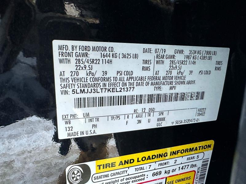 Auction sale of the 2019 Lincoln Navigator, vin: 5LMJJ3LT7KEL21377, lot number: 76708175