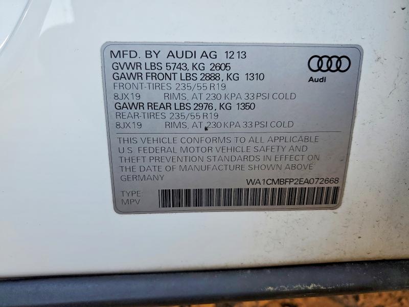 2014 Audi Q5 მანქანა იყიდება აუქციონზე, vin: WA1CMBFP2EA072668, აუქციონის ნომერი: 77748775