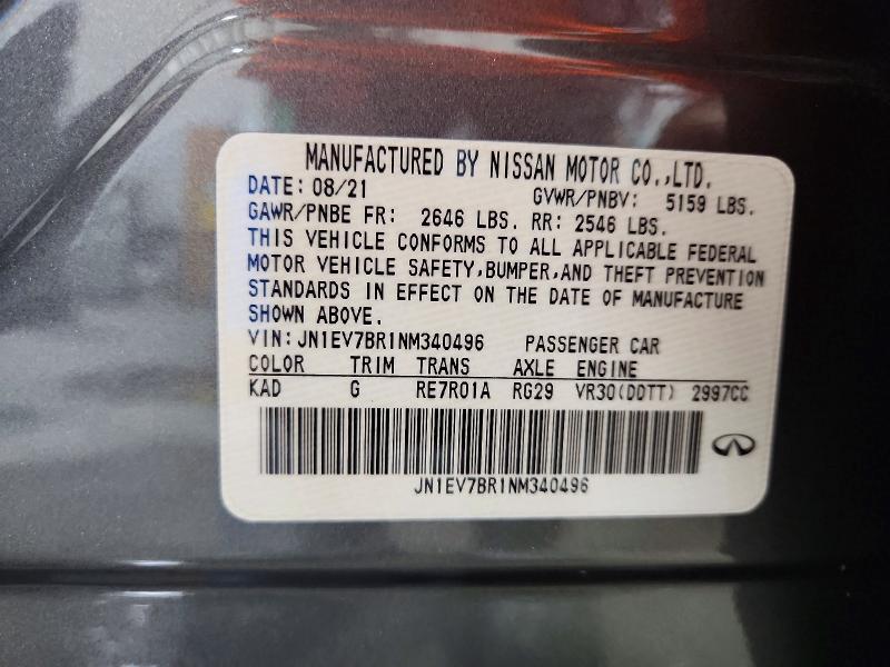 Aukcja sprzedaży 2022 Infiniti Q50, vin: JN1EV7BR1NM340496, numer aukcji: 76954365