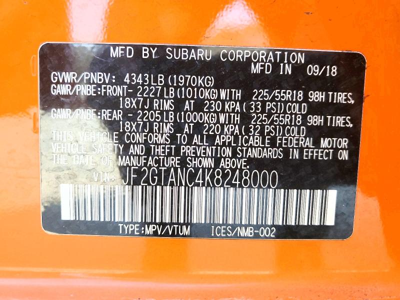 Aukcja sprzedaży 2019 Subaru Crosstrek, vin: JF2GTANC4K8248000, numer aukcji: 78242675