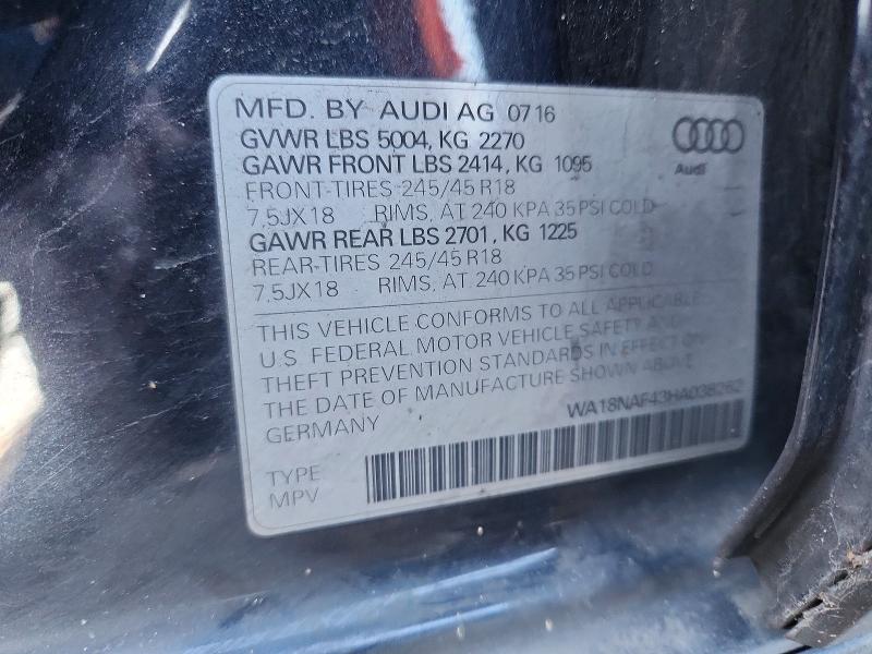 77582095 :رقم المزاد ، WA18NAF43HA038262 vin ، 2017 Audi A4 Allroad مزاد بيع