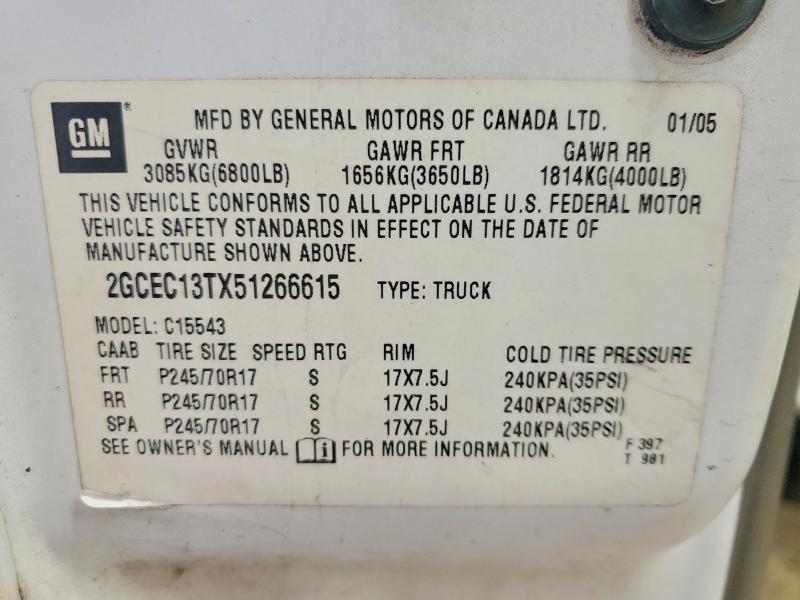 Aukcja sprzedaży 2005 Chevrolet Silverado, vin: 2GCEC13TX51266615, numer aukcji: 75758955