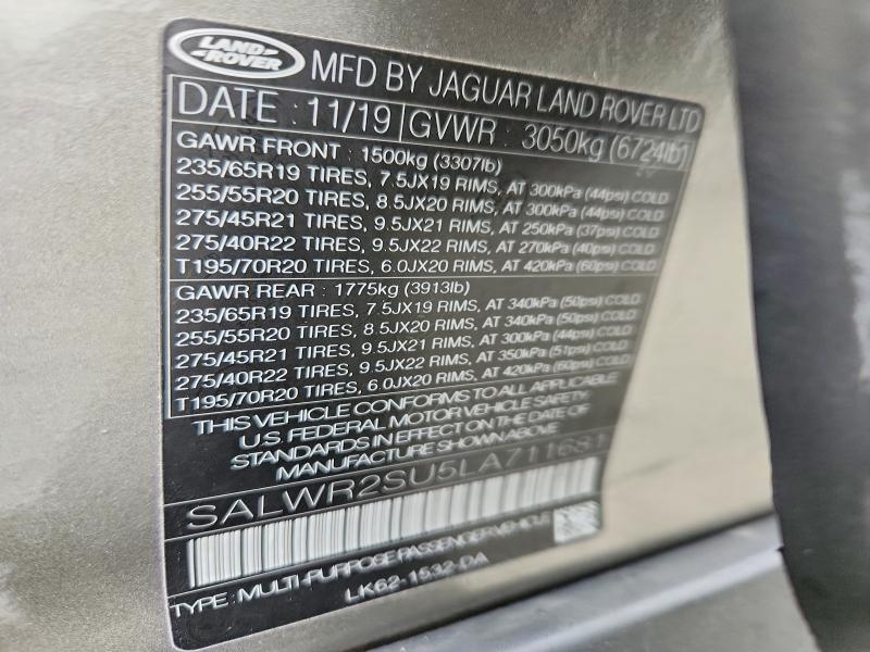 Aukcja sprzedaży 2020 Land Rover Range Rover Sport, vin: SALWR2SU5LA711681, numer aukcji: 77990275