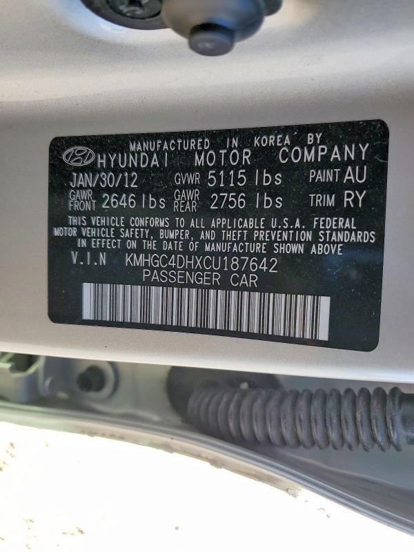 79081905 :رقم المزاد ، KMHGC4DHXCU187642 vin ، 2012 Hyundai Genesis مزاد بيع