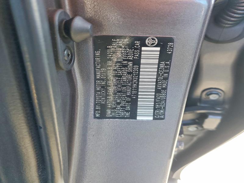 2019 Toyota Camry L მანქანა იყიდება აუქციონზე, vin: 4T1B11HK2KU212309, აუქციონის ნომერი: 77232715