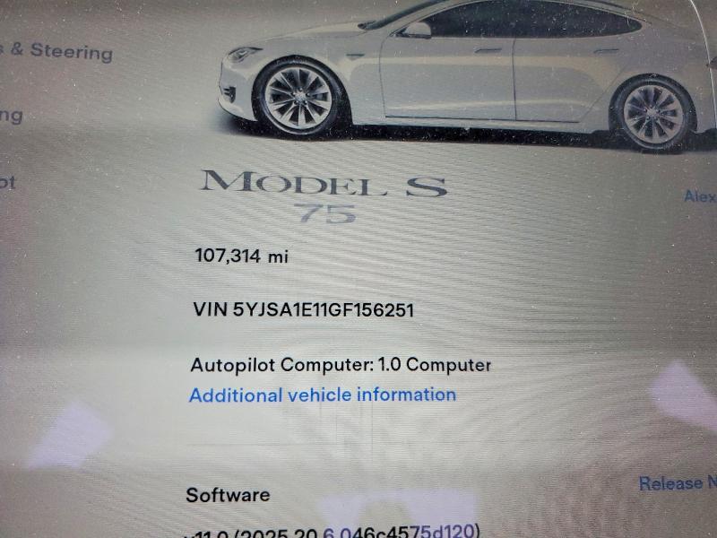 2016 Tesla Model S მანქანა იყიდება აუქციონზე, vin: 5YJSA1E11GF156251, აუქციონის ნომერი: 78456135