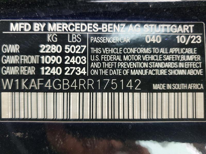 Aukcja sprzedaży 2024 Mercedes-benz C 300, vin: W1KAF4GB4RR175142, numer aukcji: 77113385