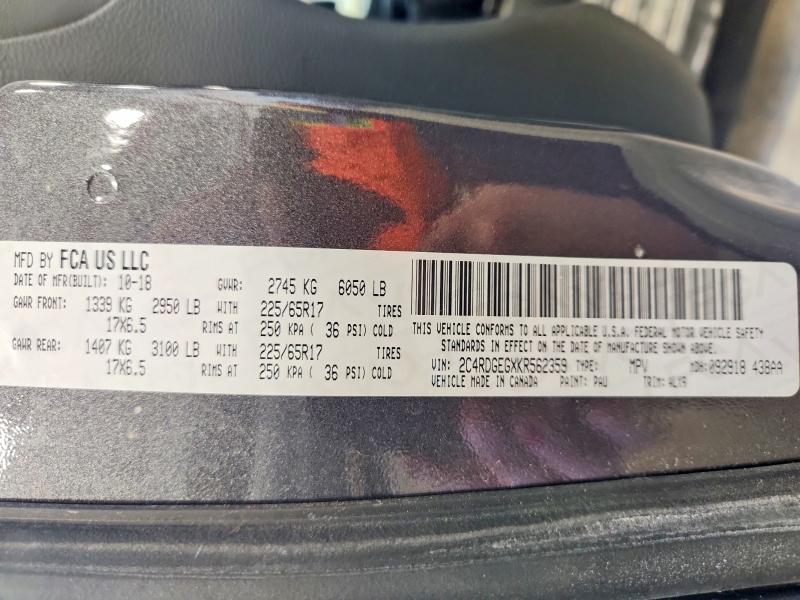 Aukcja sprzedaży 2019 Dodge Grand Caravan, vin: 2C4RDGEGXKR562359, numer aukcji: 76796245