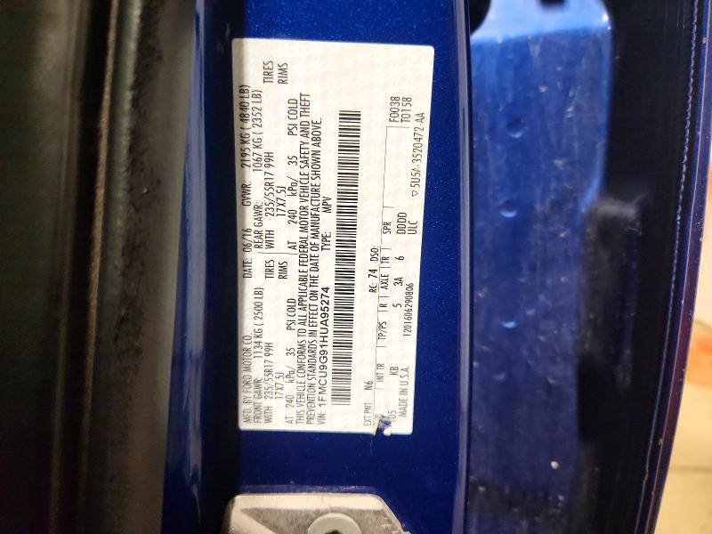 2017 Ford Escape მანქანა იყიდება აუქციონზე, vin: 1FMCU9G91HUA95274, აუქციონის ნომერი: 75689065
