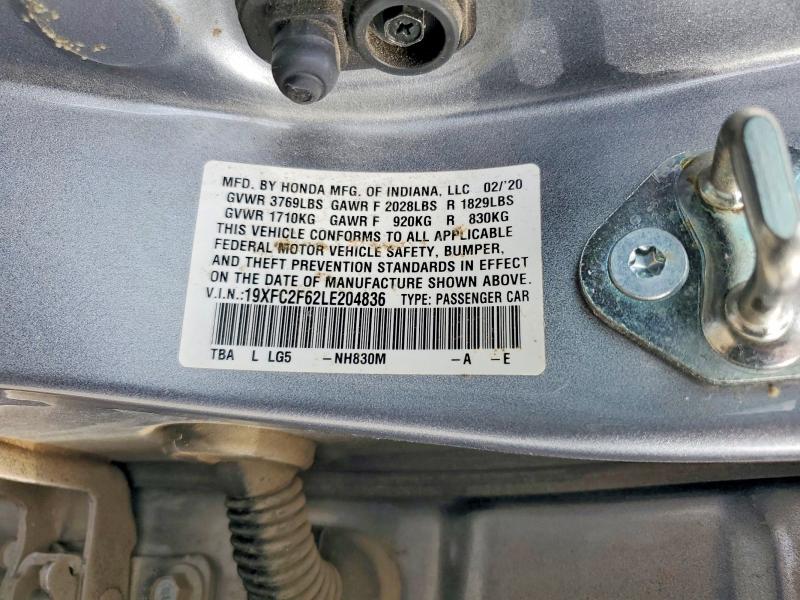 2020 Honda Civic მანქანა იყიდება აუქციონზე, vin: 19XFC2F62LE204836, აუქციონის ნომერი: 75686825